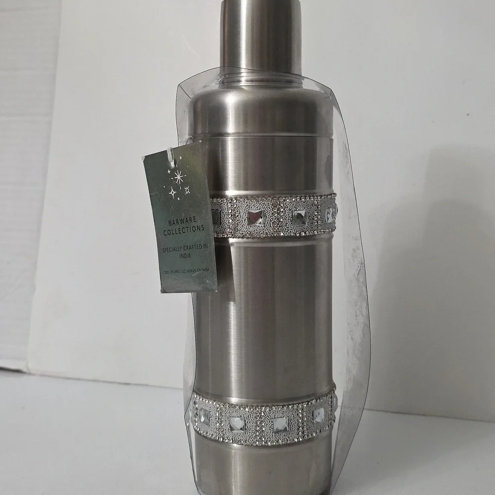 Barware Collection Stainless Cocktail Shaker with Decorative Rhinestone, NWT